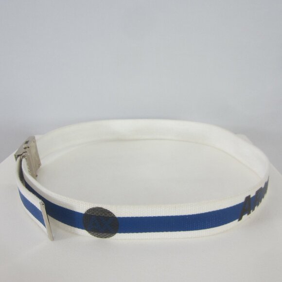 Armani Exchange Mens L White Blue Black Canvas Belt Adjustable Buckle 35 - 40 - Picture 2 of 8